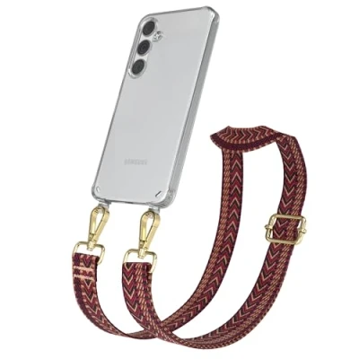 Abbildung von EAZY CASE Handykette mit verstellbarem Trageriemen kompatibel Samsung Galaxy S24 Plus Taschengurt transparenter Handyhülle für Hülle Schulterriemen in Rot Braun Gold