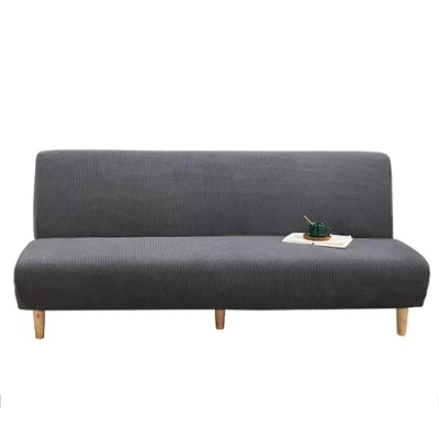 Abbildung von Sofabezug Ohne Armlehnen Beige/Grau 3/2 Sitzer Sofabettüberzug Armlehne Rutschfest Stretch Spandex Futon Sofa Sitzbezüge Faltbar klappbares Schlafsofa Schonbezug(190 210cm,Dark gray)