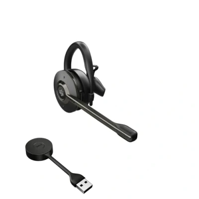 Abbildung von Jabra Engage 55 Schnurloses, Convertibles Headset mit EarHook, Kopf und Nackenbügel Link 400 USB A DECT Adapter Mikrofon Geräuschunterdrückung, Gehörschutz UC kompatibel Schwarz