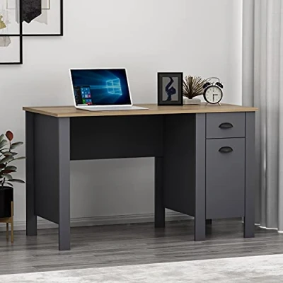 Abbildung von HOMIDEA TEDDY Schreibtisch Computertisch Workstation mit Schublade und Stauraum Tür im modernen Design für Home Office oder Kinderzimmer (Antrachite/Briarsmoke)