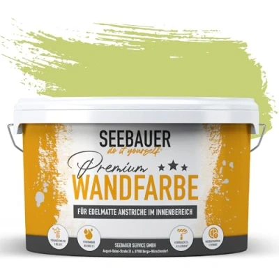Abbildung von SEEBAUER diy Wandfarbe Grün 2,5L für Innen (No. 728 Wild Jungle) Edelmatte hellgrüne Innenfarbe Grüntöne sehr hohe Deckkraft Matt, Abwaschbar und Tropffrei