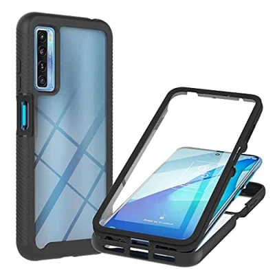 Abbildung von Liner Hülle für TCL 20L+/TCL 20L Plus/TCL 20 5G/TCL 20S/TCL 20L, [mit Eingebautem Displayschutz] Durchsichtig Stoßfest Handyhülle Robuste Silikon Schutzhülle PC + TPU Bumper Case Cover Schwarz