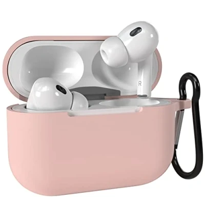 Abbildung von EAZY Case Schutzhülle für AirPods Pro 2 Hülle Rosa Silikon Stoßfest mit Karabiner geeignet als Schlüsselanhänger Antikratz Etui rutschfeste Silikonhülle Airpod 2. Generation in Altrosa
