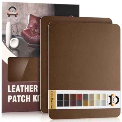 Abbildung von Leder Reparatur Set Karamellbraun,OAZ Kunstleder Selbstklebend 28 x 21 cm 2er,Kunstleder Reparaturset Patch Selbstklebende Lederflicken für Autositze Möbel Sofa Taschen