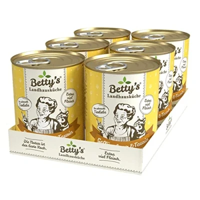 Abbildung von Boswelia Betty&#039;s Landhausküche Dose Nassfutter Katze, getreidefrei, beste Qualität, hochwertiges Fleisch, schonend gegart, für alle Katzenrassen geeignet, Geflügel PUR 6 x 400 g