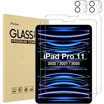 Abbildung von ProCase 2+2 Pack Schutzfolie für iPad Pro 11 Zoll 2022/2021/2020/2018 (4./3./2./1. Generation) 9H Gehärtetes Glas mit Kamera Schutz Folie Screen Protector 11&quot;