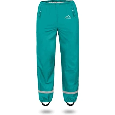 Abbildung von normani Kinder Regenhose 2 Wege Stretch Überziehhose Unisex für Jungen und Mädchen ungefüttert Wasserdicht (Wassersäule: 5000 mm, Winddicht Atmungsaktiv Farbe Petrol Größe 134