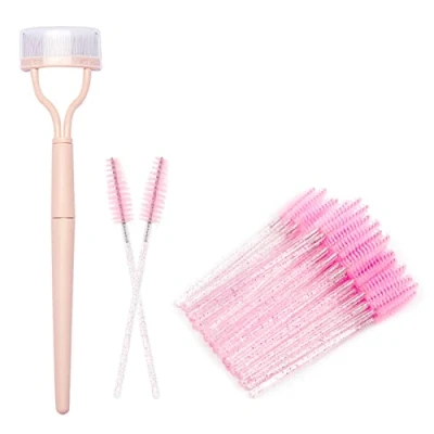 Abbildung von Rostfreier Stahl Wimpernkamm 1pcs+50pcs Einweg Wimpernbürste eyelash comb eyebrow brush Ezppuu111(pink)