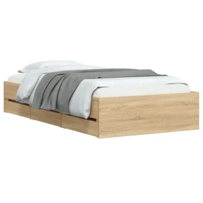 Abbildung von vidaXL Bettgestell, Bettrahmen mit Lattenrost, Bett Gästebett Schubladen, Einzelbett Schlafzimmerbett Schlafzimmermöbel, Sonoma Eiche 90x190cm Holzwerkstoff