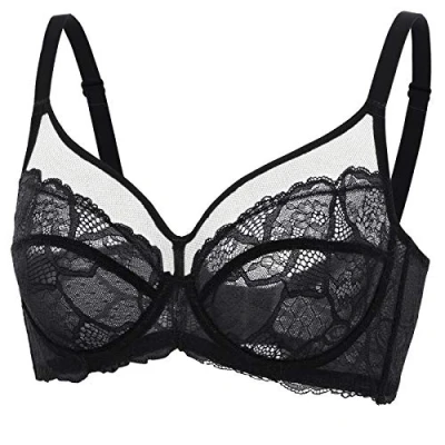 Abbildung von DOBREVA Damen Spitzen Minimizer BH mit Bügel Große Brüste Sexy Vollschalen Ungefüttert Schwarz 70A