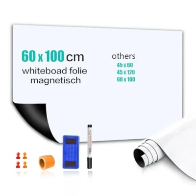 Abbildung von Whiteboard Folie,60x100cm Magnetisch Selbstklebend Weißwandtafel Folie, Sticker DIY, Inklusive Marker und Schwamm, Wandfolie für glatten Oberflächen in Schule Büro Haus