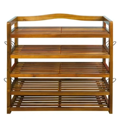 Abbildung von Casaria® Schuhregal mit 5 Ebenen 95x26x82cm FSC® Zertifiziert Akazien Holz Massiv Bad Diele Flur Schuhschrank Schuhaufbewahrung Schuhständer Braun