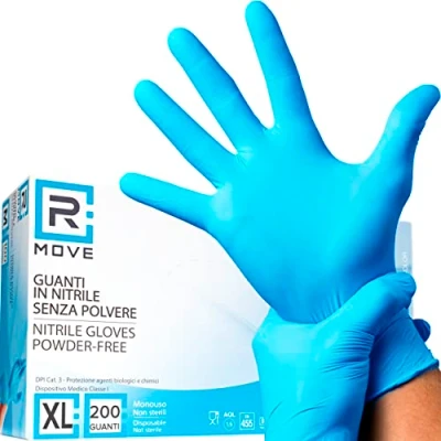 Abbildung von RMOVE 200 Stück Einweghandschuhe Blau XL Nitrilhandschuhe Einmalhandschuhe Gummihandschuhe Einweg Medizinische Untersuchungshandschuhe puderfrei (200, Blau, XL)