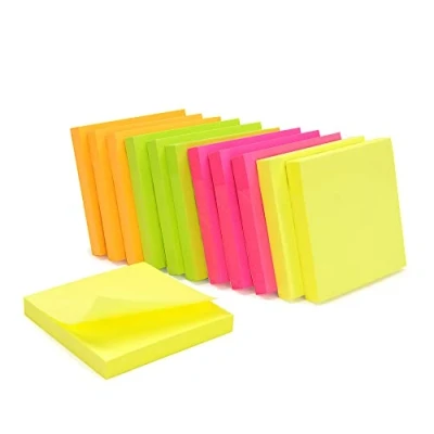 Abbildung von WAYTEX 1.200 selbstklebende Notizbücher, wiederverwendbar, verschiedene Neonfarben, 12 Blöcke à 100 Blatt, 75 x mm, Gelb Orange/Rosa/Grün