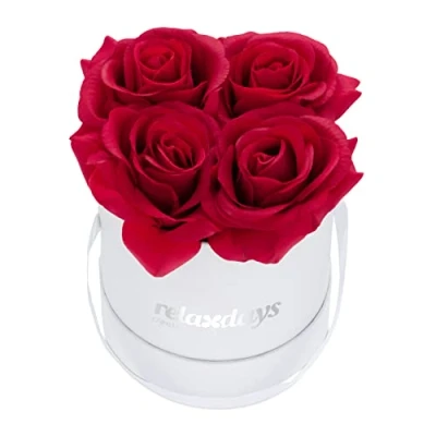 Abbildung von relaxdays Papierblumen Weiße Rosenbox rund 4 Rosen, Rot