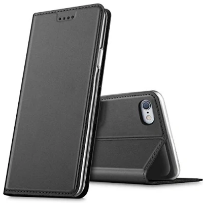 Abbildung von Verco Handyhülle für iPhone 6S, Premium Handy Flip Cover Apple 6 Hülle [integr. Magnet] Book Case PU Leder Tasche (4,7 Zoll), Schwarz