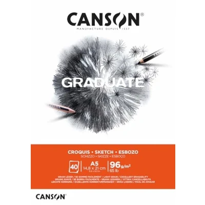 Abbildung von Canson Graduate C400110361 Skizzenpapier Skizzenblock, DIN A5, 40 Blatt, 96 g/m², Weiß