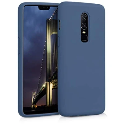 Abbildung von kwmobile Hülle kompatibel mit OnePlus 6 Silikon Handy Case Handyhülle weiche Oberfläche kabelloses Laden Marineblau