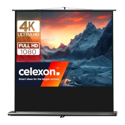 Abbildung von 75&quot; Zoll Pull Up Leinwand celexon Ultramobil Professional 4:3 160x120 cm schwarz 4K Full HD 3D transportable Beamer zum ausziehen &amp; aufstellen inkl. Tragegriff + Teleskopstange
