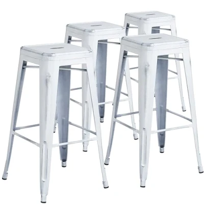Abbildung von Flash Furniture Barhocker aus Metall, für drinnen und draußen, Kunststoff, Eisen, Weiß, 4 Stück