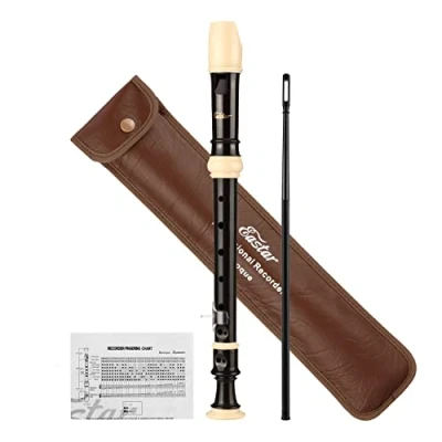 Abbildung von Eastar Sopran Blockflöte für Anfänger Kinder, Barock Stil C Tasten Instrument ABS Classic 3 teilig mit Reinigungsset, Daumenauflage, Ledertasche, Grifftabelle, Braun, ERS 21BB