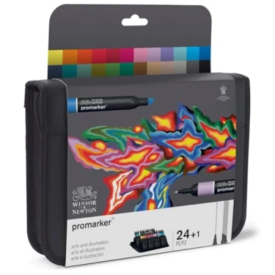 Abbildung von Winsor &amp; Newton 0290078 ProMarker (im Wallet, Professioneller Layoutmarker 2 Spitzen, fein und breit für Zeichnungen, Design Layouts) 24 Farben Set