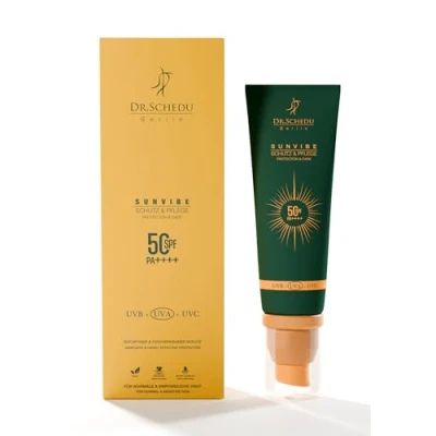 Abbildung von Dr. Schedu Berlin Sun Vibe Sonnenschutz LSF 50 Körper &amp; Gesichts Sonnencreme, UVA , UVB UVC Schutz Hydratisierender, Glättender Pflegender Sunscreen Vegan, Riffsicher Nicht Fettend