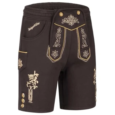 Abbildung von Steigenhöfer Manufaktur Kurze Trachten Jogginghose mit Kordelzug im Lederhosen Look Moritz Jogging Lederhose Herren Tracht für Oktoberfest Wiesn und weitere Feierlichkeiten Braun XL