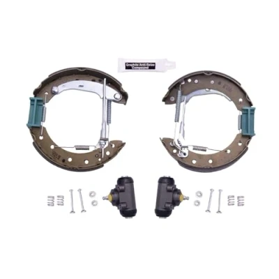 Abbildung von HELLA Shoe Kit Pro 8DB 355 004 661 Bremsensatz, Trommelbremse mit Radbremszylinder, Stellelement PEUGEOT: 106 II Schrägheck