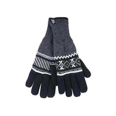 Abbildung von HEAT HOLDERS Herren Winter Fleece Strick Elegant Gestreift Handschuhe (Schwarz (Karlstad), L/XL)