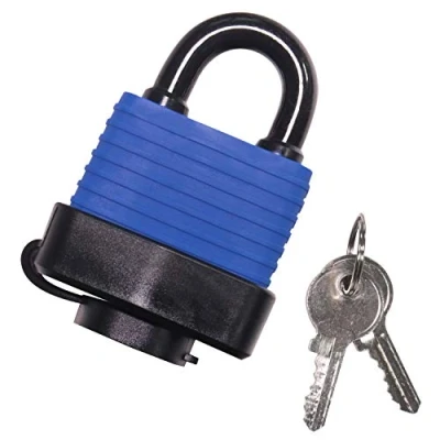 Abbildung von HMF Vorhängeschloss mit Schutzkappe, Wetterfest, Outdoor, Rostfrei, 8 x 5 3 cm, blau schwarz