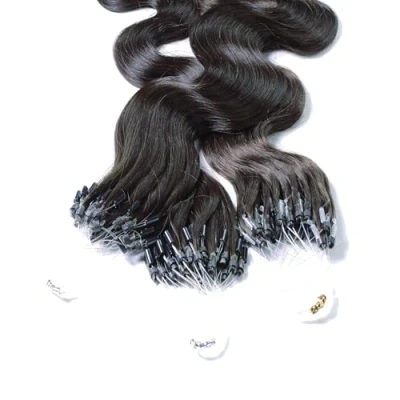 Abbildung von hair2heart Microring Extensions Echthaar gewellt 4/0 Mittelbraun 25 Strähnen 0.5g 50cm, für dauerhafte Haarverlängerung
