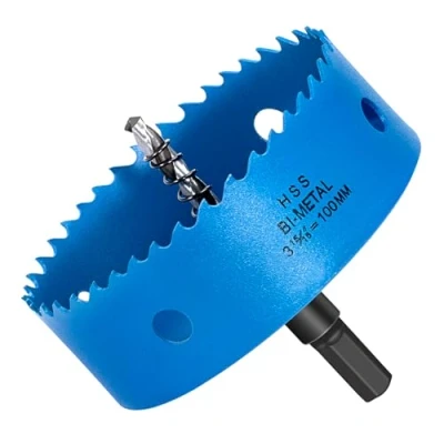 Abbildung von Lochsäge 100mm, HYCHIKA Lochmesser Lochbohrer aus HSS M42 Bi Metall für Holz, Weich und Kunststoff (Rigipsplatten Trockenbau), mit Trennbar Bohrer Inbusschlüssel