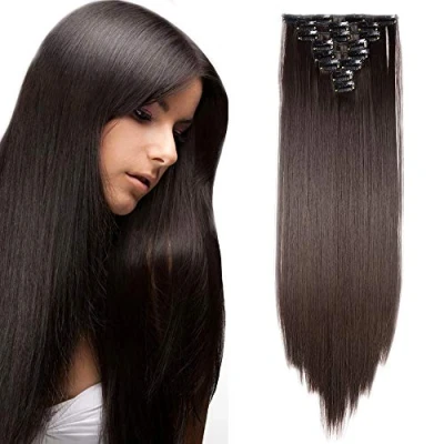 Abbildung von SEGO Clip in Extensions Haarverlängerung Haarteil 8 Tresssen wie Echthaar glatt Dunkelbraun 23&quot;(58cm) 140g