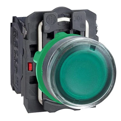 Abbildung von Schneider Electric Harmony XB5AW33M5 XB5 Drucktaster, beleuchtet, Kunststoff, Federrückstellung, 1 NO + NC, 230/240 V Wechselstrom, 22 mm Halterung, flacher Einbau, Grün