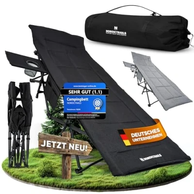 Abbildung von NORDICTRAILS Feldbett [Campingbett] klappbar XXL gemütliche Campingliege Faltbar, leicht &amp; breit für Outdoor Zelt Campingmöbel, Angelliege, Camper Karpfenliege mit superweicher Matratze
