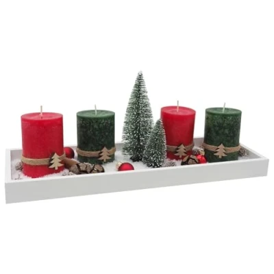 Abbildung von ZauberDeko Adventsgesteck Weihnachten Weihnachtsdeko Tablett Tannenbaum Rot Grün Deko