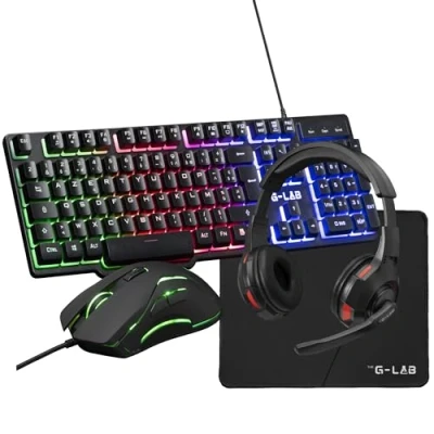 Abbildung von THE G LAB Sulfur 4 in 1 Gaming Pack Tastatur, Maus, 3200 DPI, Kopfhörer, RGB, rutschfeste Matte, vollständiges Setup
