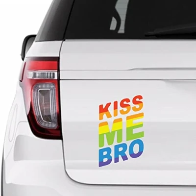 Abbildung von Pansexual Bisexuell Lgbtq Auto Aufkleber Fensteraufkleber Kiss Me Bro Pride Vinyl für Autos, LKWs, Gay Pride, LGBT Gleichheit, Lesbische Autoaufkleber, 15,2 cm