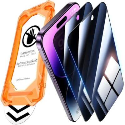 Abbildung von UniqueMe für iPhone 14 Pro Panzerglas Sichtschutz [Full Screen Displayschutz] Schutzfolie Sichtschutzfür Schutzglas,Auto Installation,2 Stück