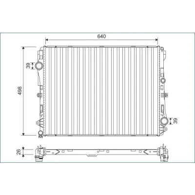 Abbildung von VALEO 701141 Kühler, Motorkühlung Aluminium 498mm 640mm 26mm ohne Kühlmittelregler MERCEDES BENZ: Vito Tourer, Kastenwagen, GLC SUV