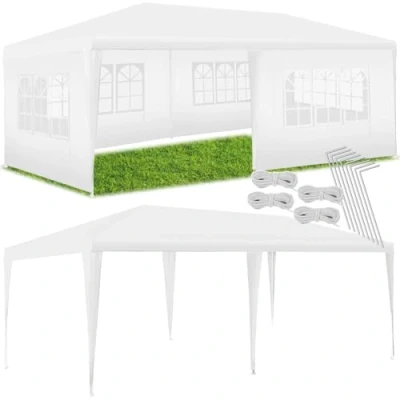 Abbildung von tectake® Pavillon 3x6, mit 5 abnehmbaren Seitenteilen Fenstern, wasserdichte Plane UV Schutz, inkl. Spannseile &amp; Heringe, Partyzelt für Garten Party Festival Event Hochzeit weiß