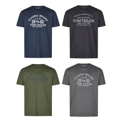 Abbildung von TOM TAILOR Tshirt Herren Baumwolle Regular Fit 4er Pack Set Rundhals Kurzarm Sommer Tee Shirt Logoprint 100% Baumwolle, Größe:XL, Farbe:Anthracite Gray (10903)
