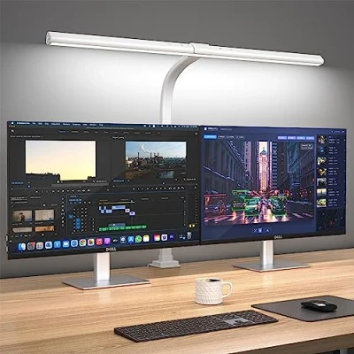Abbildung von Schreibtischlampe LED Dimmbar, 24W klemmbar für Homeoffice, Augenschutz Architektenlampe, Berührungssteuerung Büro Tischlampe, Verstellbarer Schwanenhals, Monitor Lampe, 6 Farbmodi