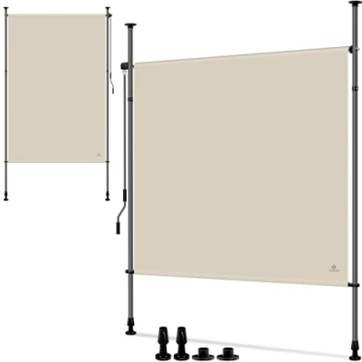 Abbildung von KESSER® Klemmmarkise Senkrechtmarkise 150x310cm Ausziehbar &amp; Blickdicht Vertikalmarkise mit Handkurbel ohne Bohren Balkon Sichtschutz Windschutz für Garten Terrasse Wasserfest Beige