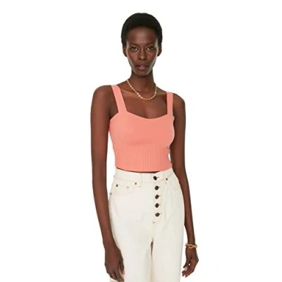 Abbildung von Trendyol Damen Women Square Collar Knitwear Blouse Slim Fit Basic Strickbluse mit eckigem Kragen, Coral, Small