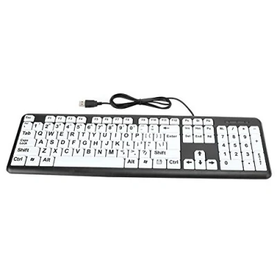 Abbildung von PUSOKEI kabelgebundene Tastatur für alte Menschen, ältere Menschen mit großen Buchstaben, USB 104 Tasten, Schwarze Sehbehinderte(Schwarz)