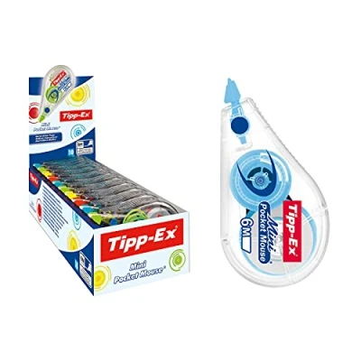 Abbildung von Tipp Ex Korrekturroller Mini Pocket Mouse, in 4 Farben, 6m x 5mm, 10er Pack, Ideal für das Büro, Home Office oder die Schule