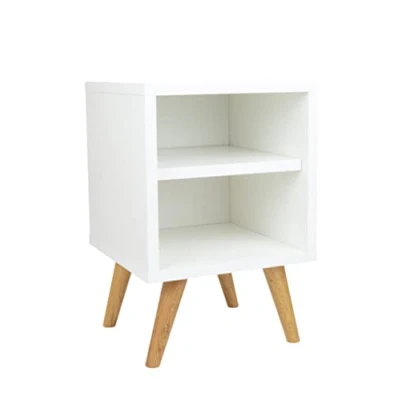 Abbildung von Nachtschrank Weiss mit Regal Kleiner Couchtisch Weiß Beistelltisch Holz Seitenschrank Nachttisch schmal Nachtkästchen auf Holzbeinen