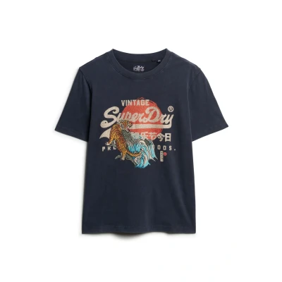Abbildung von Superdry Tokyo Relaxed Tshirt print, Damen, Größe: 40, Eclipse navy